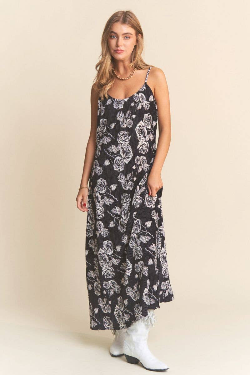 Floral Print Plisse Maxi Dress