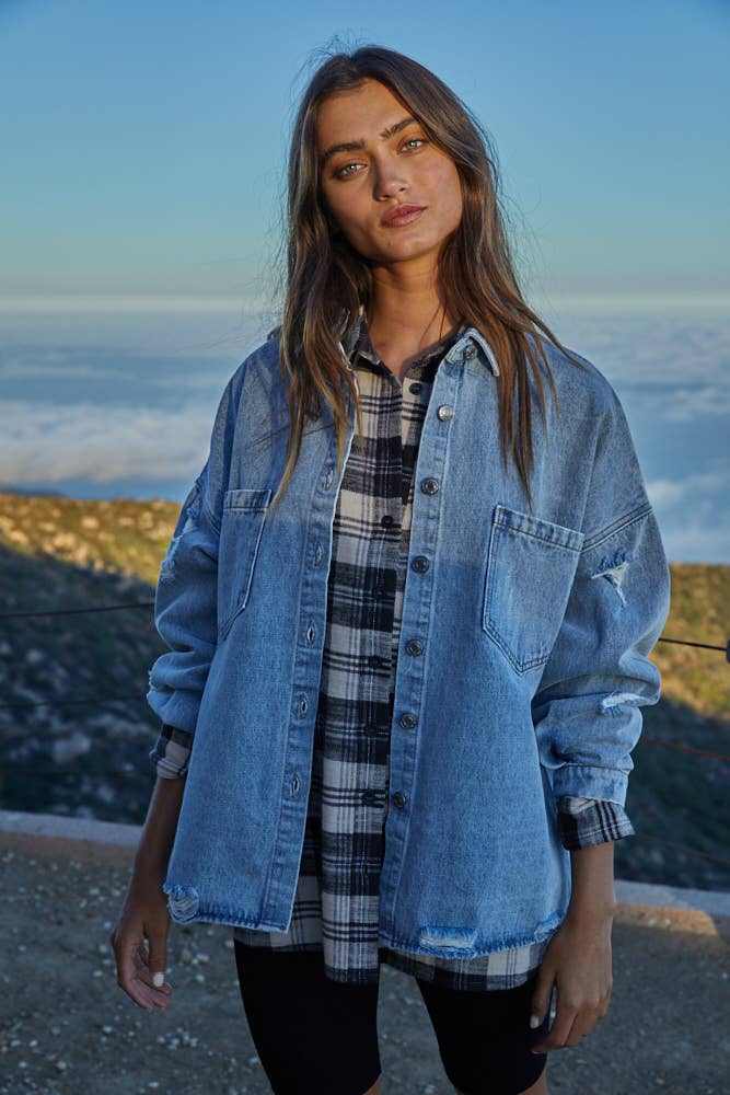 DISTRESSED DENIM JACKET Oversized Fit