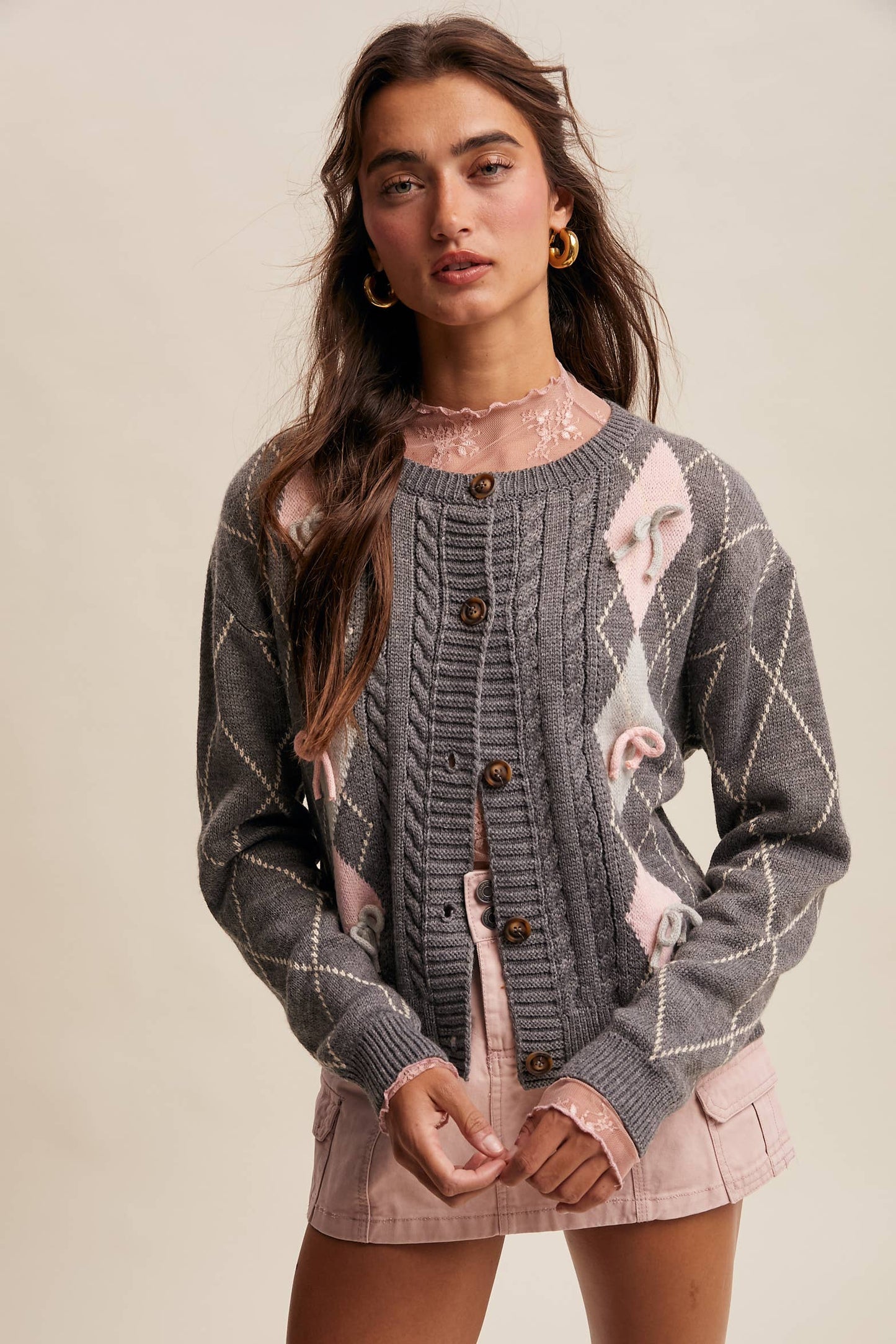 Argyle Bow Cardigan