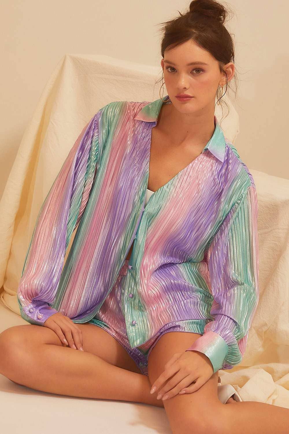 Pastel Shimmer Button Down Shirt (see other listing for matching shorts)