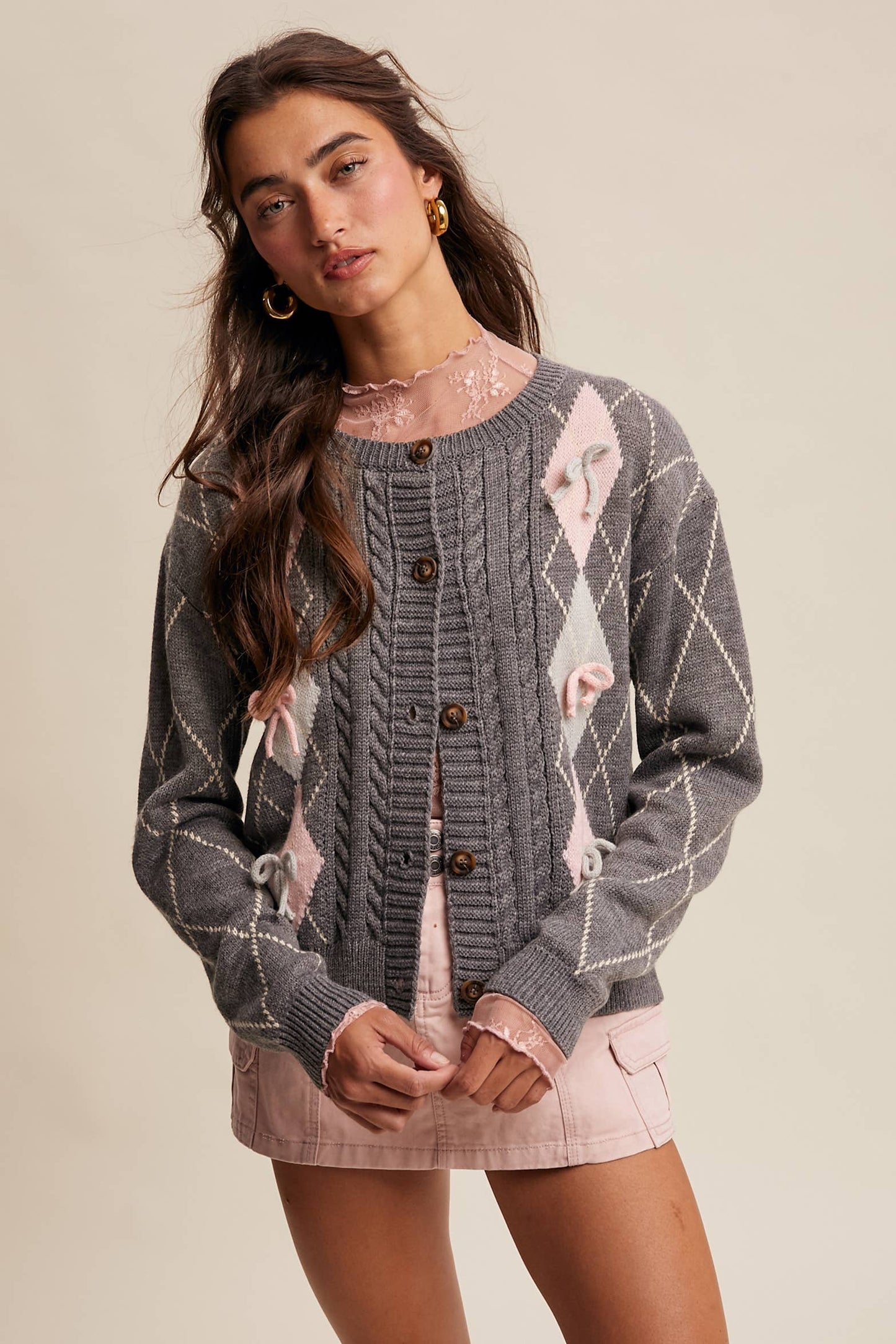 Argyle Bow Cardigan