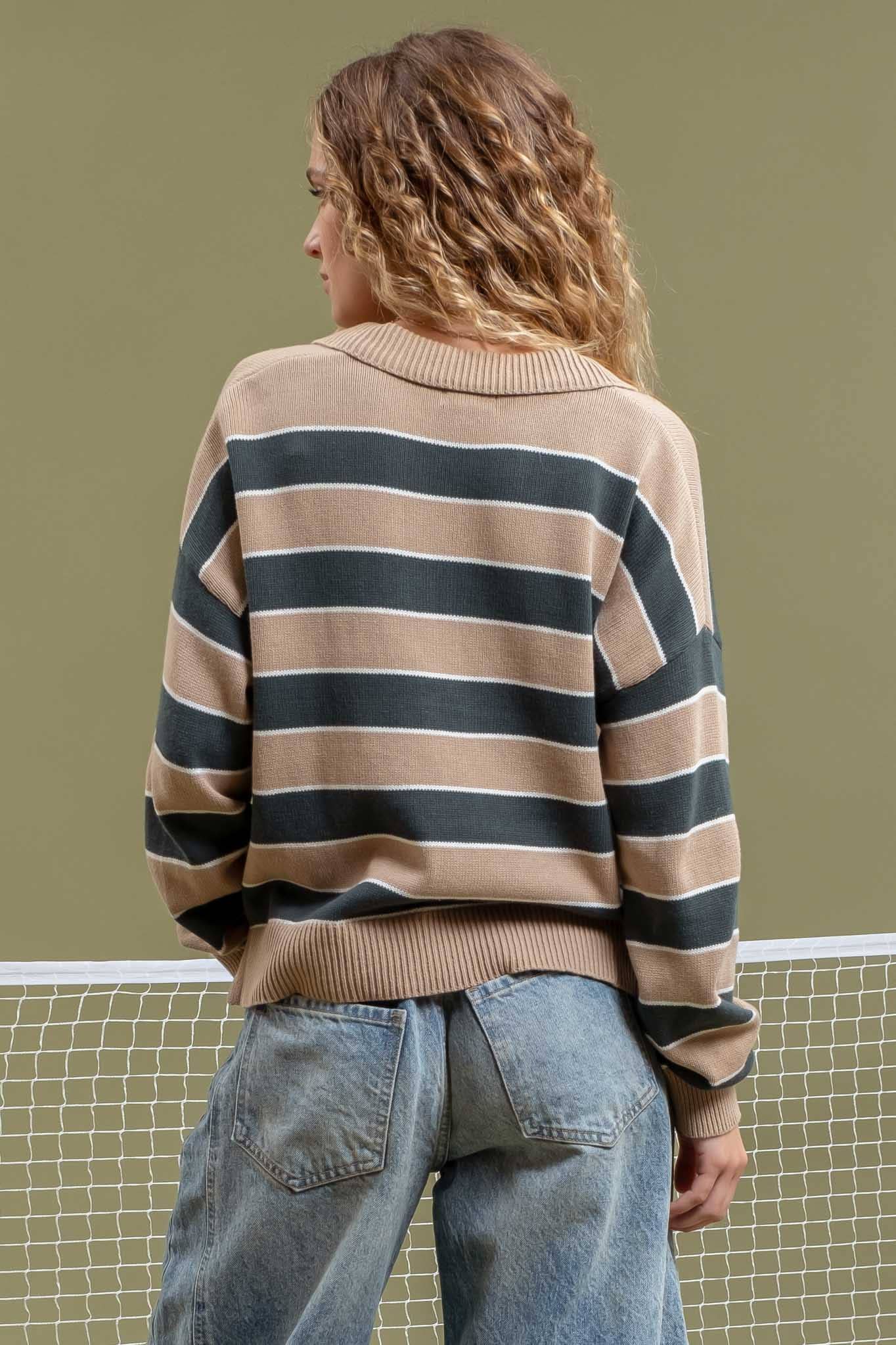 WEEKEND STRIPED POLO SWEATER