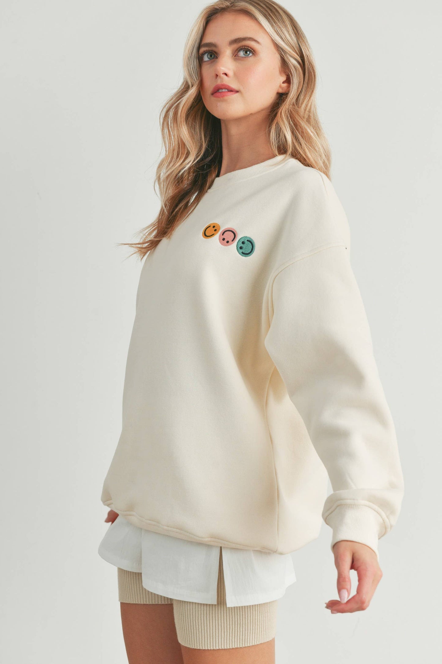 Smiley French Terry Fleece Embroidered Front