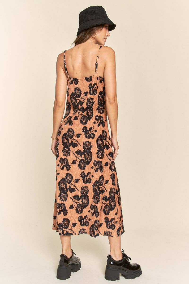 Floral Print Plisse Maxi Dress