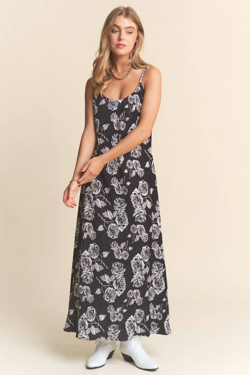 Floral Print Plisse Maxi Dress