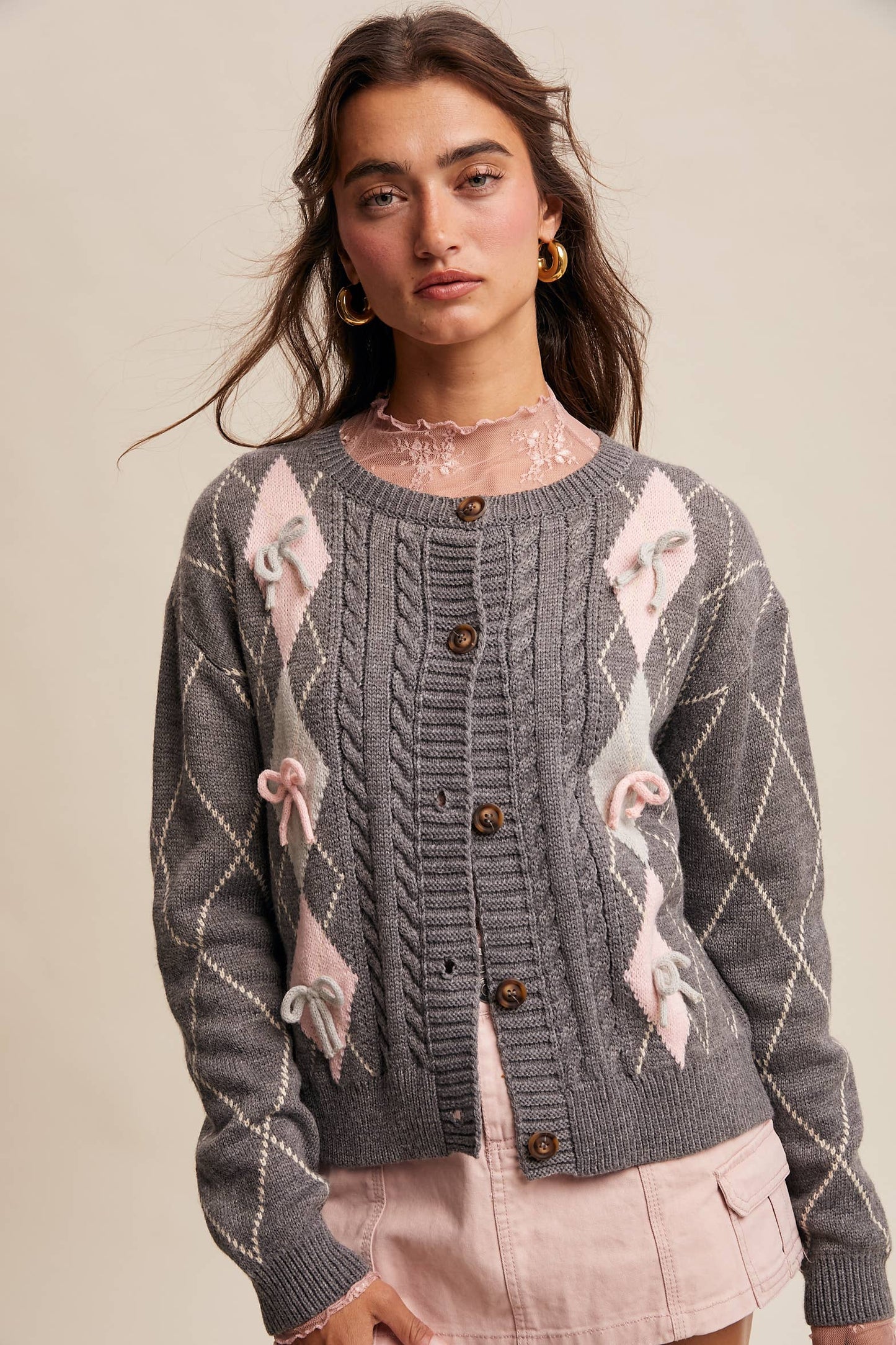 Argyle Bow Cardigan
