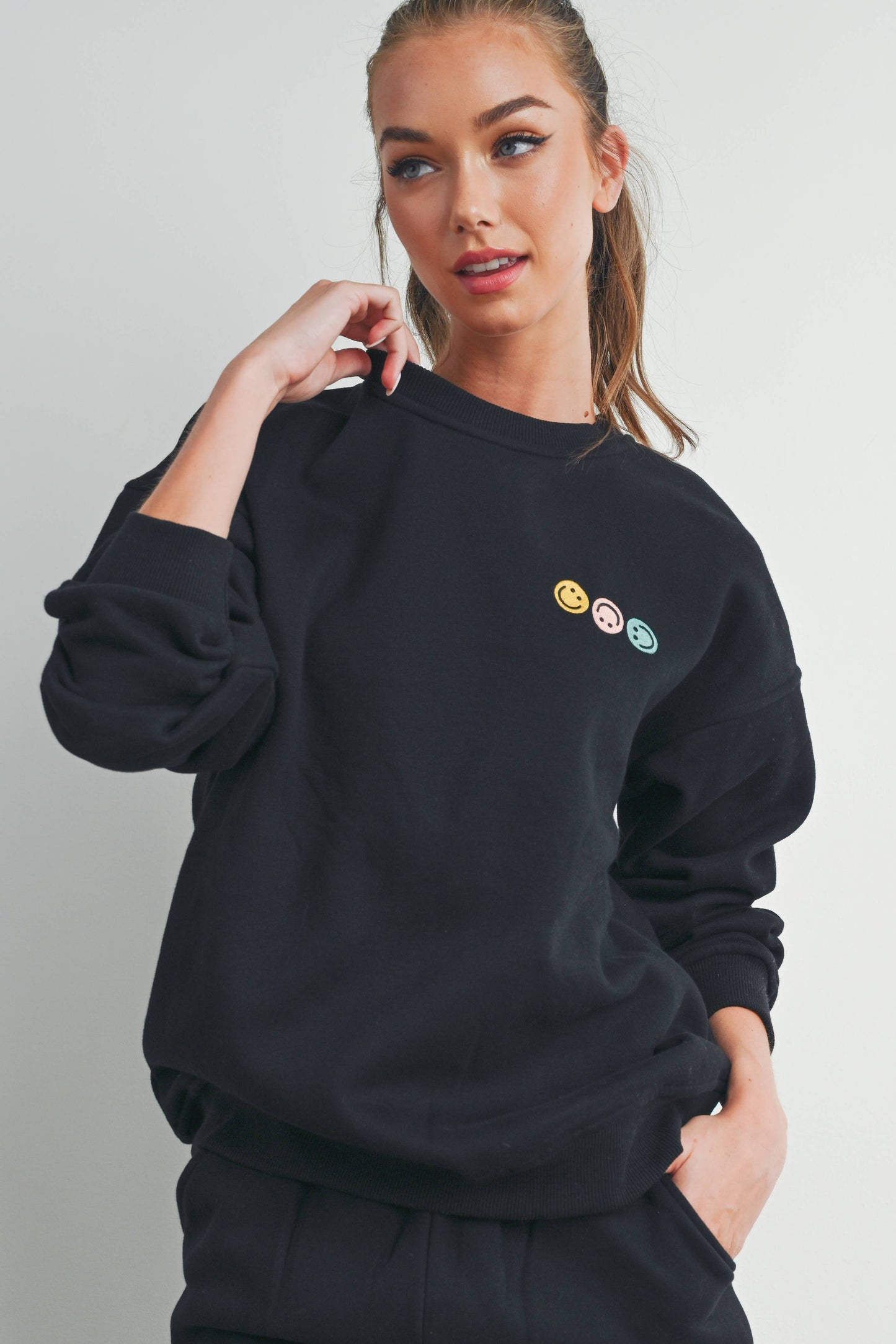 Smiley French Terry Fleece Embroidered Front
