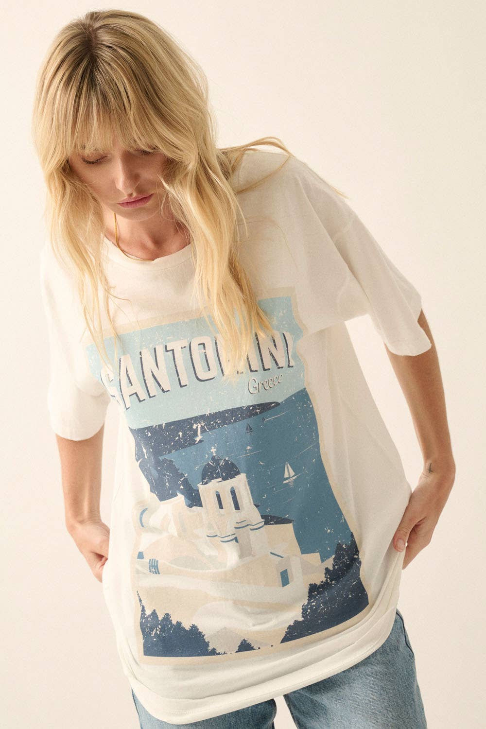 *Oversized* Unisex Santorini Postcard Tee