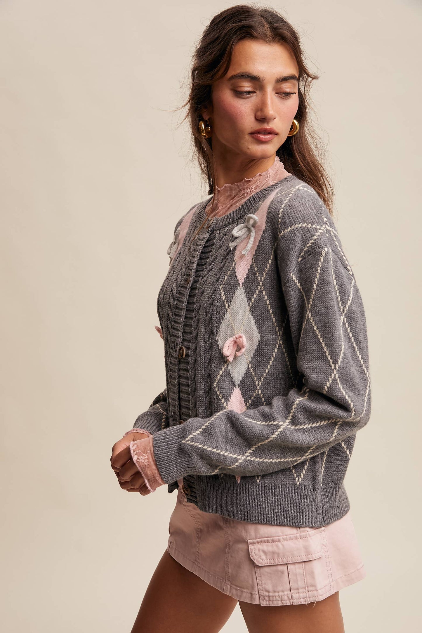 Argyle Bow Cardigan
