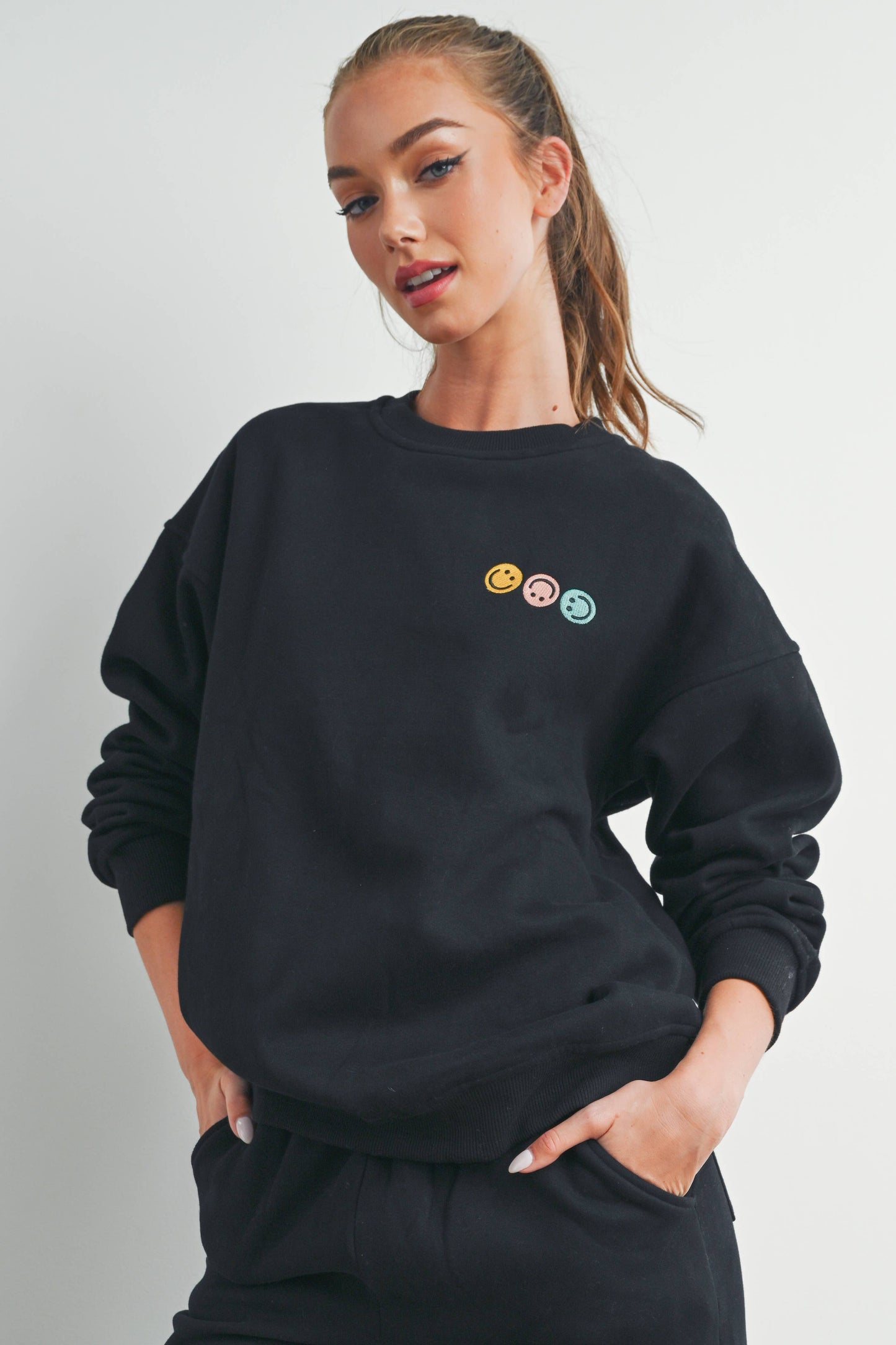 Smiley French Terry Fleece Embroidered Front
