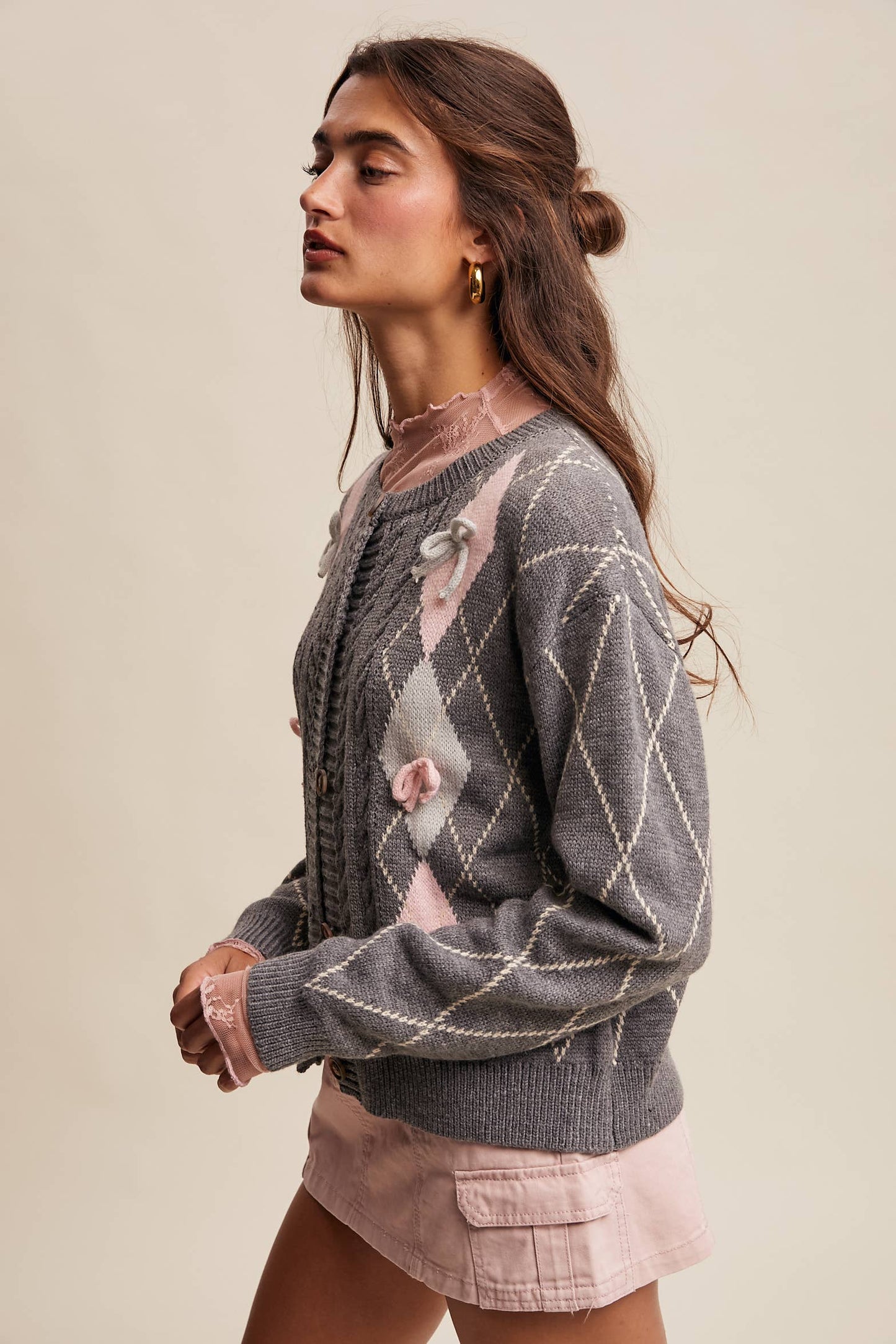 Argyle Bow Cardigan