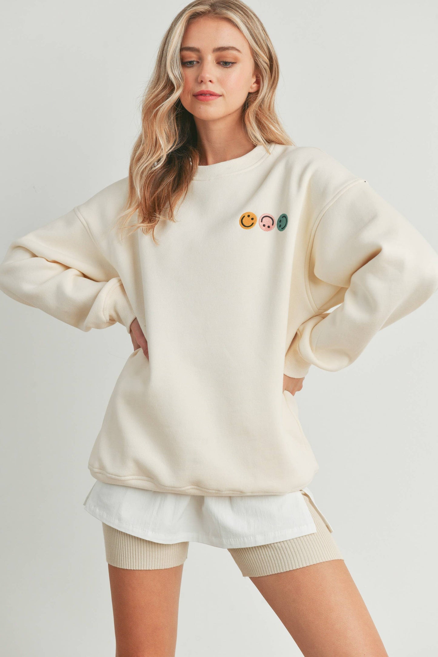 Smiley French Terry Fleece Embroidered Front