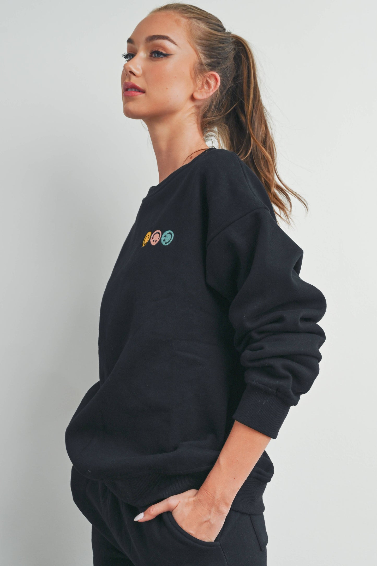 Smiley French Terry Fleece Embroidered Front