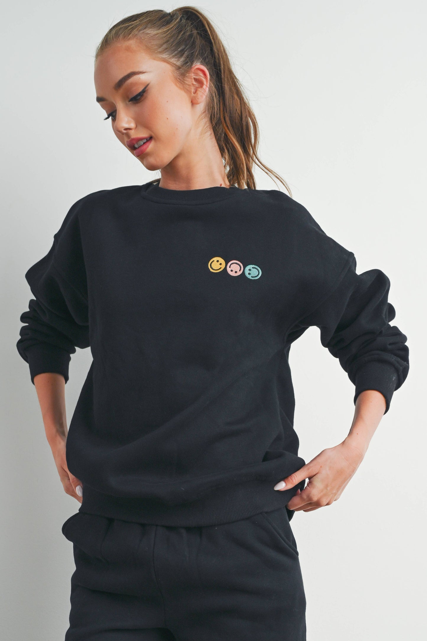 Smiley French Terry Fleece Embroidered Front