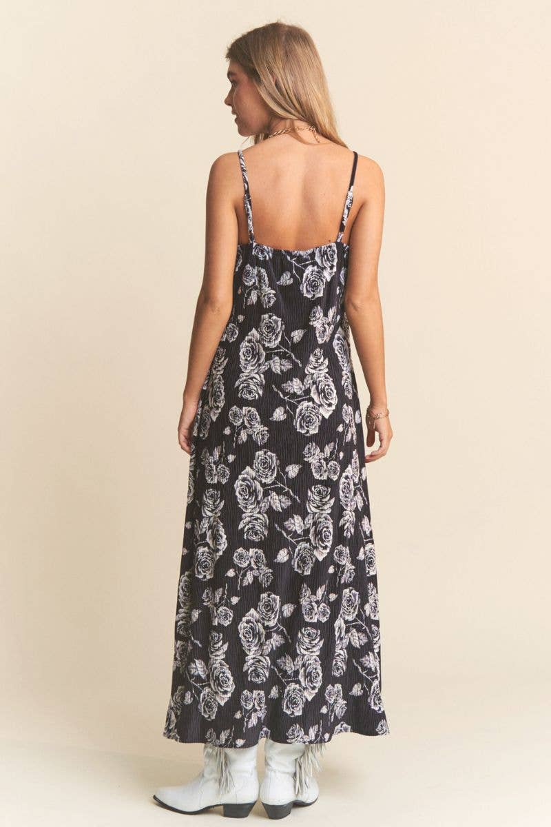 Floral Print Plisse Maxi Dress