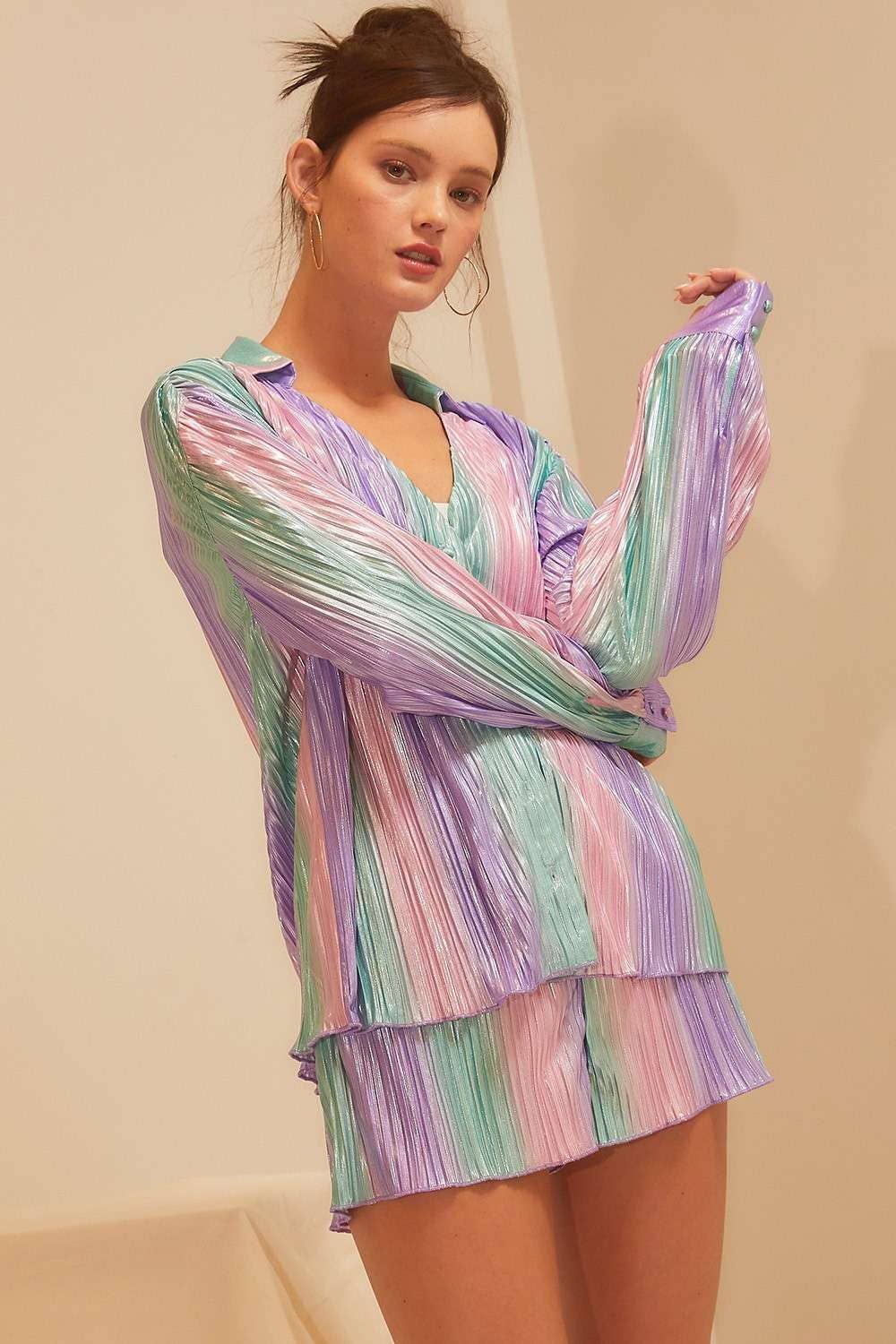 Pastel Shimmer Button Down Shirt (see other listing for matching shorts)
