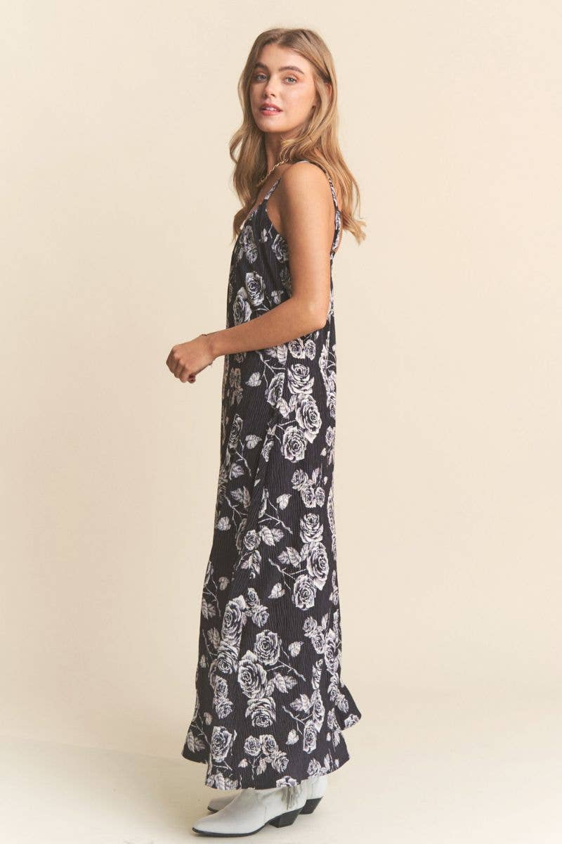Floral Print Plisse Maxi Dress