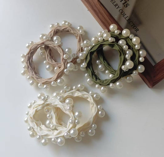Neutral Textured Seamless Pearl Hair Tie (Set of 6)