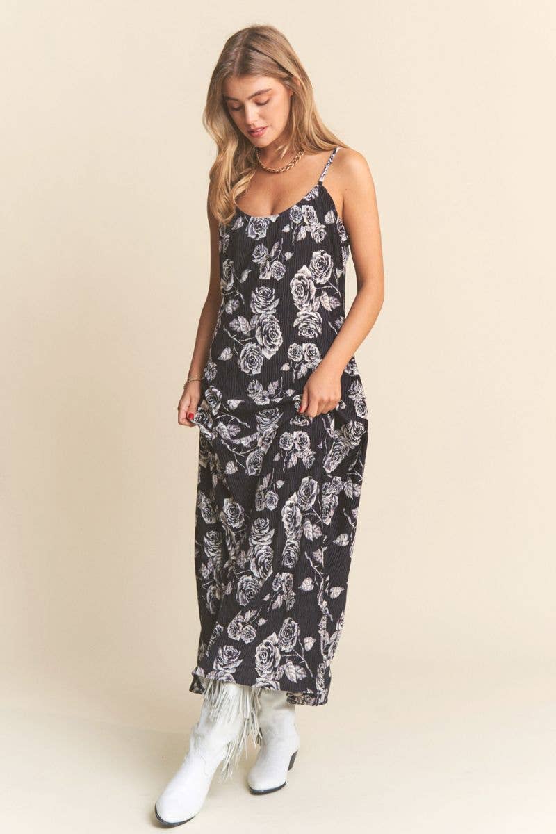 Floral Print Plisse Maxi Dress