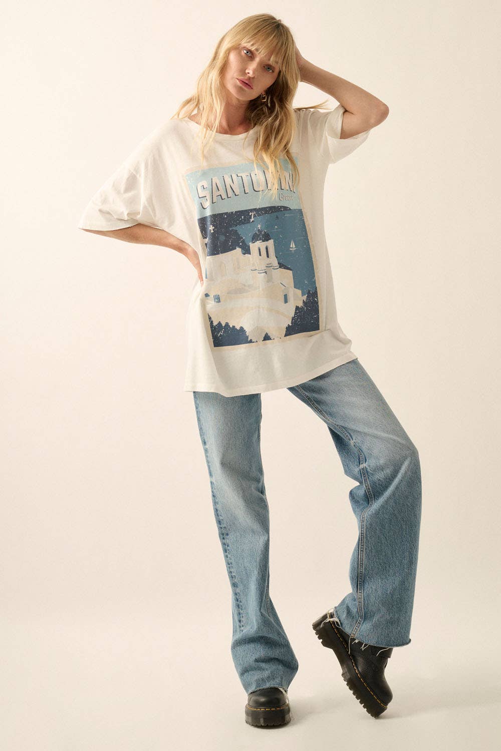 *Oversized* Unisex Santorini Postcard Tee