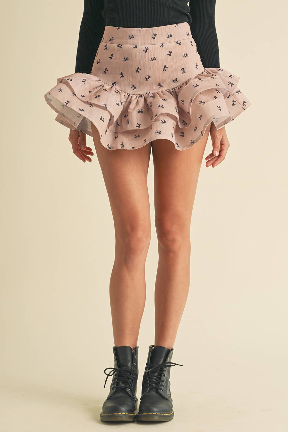 Ruffle Bow Print Mini Skirt