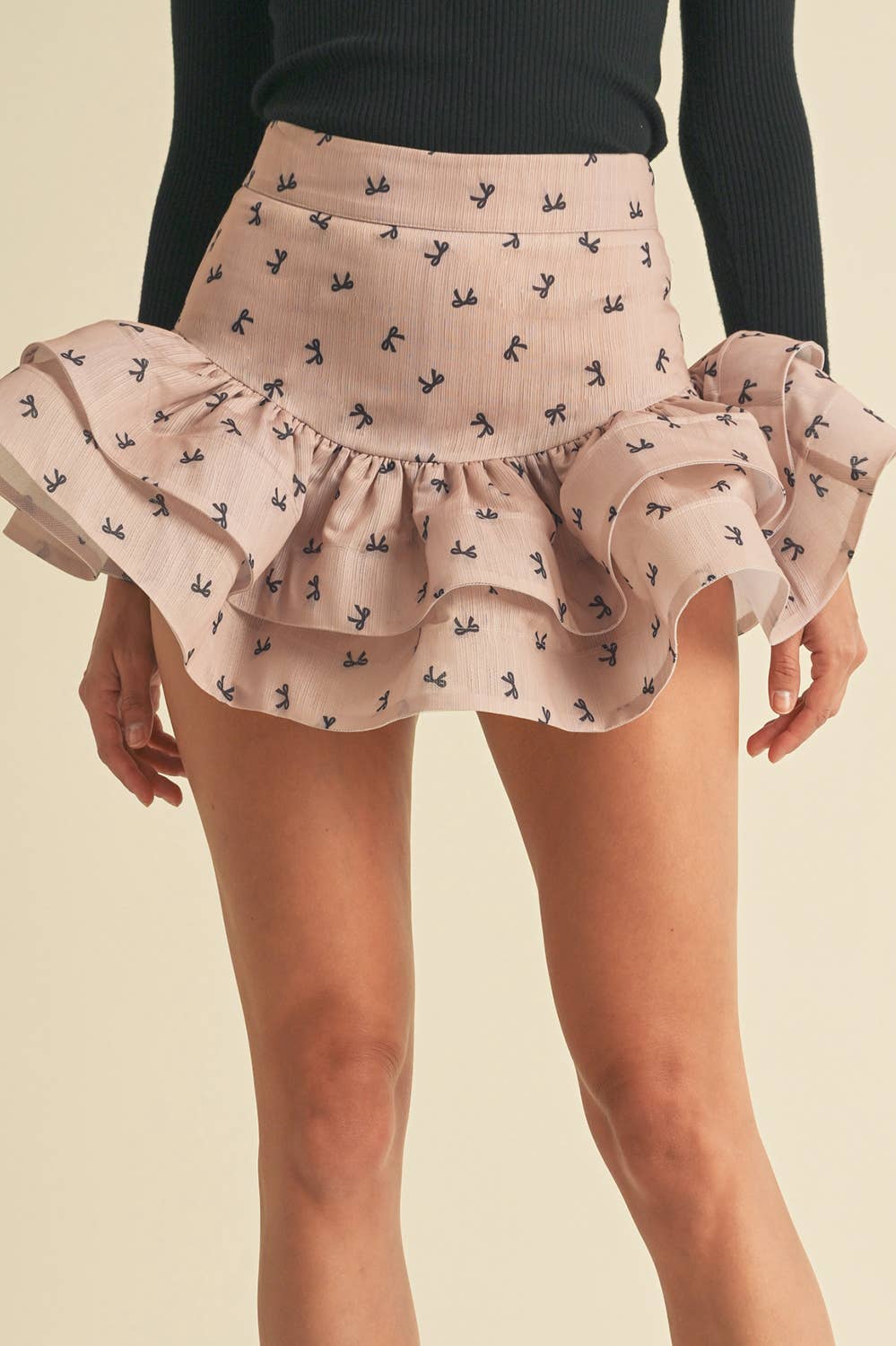 Ruffle Bow Print Mini Skirt