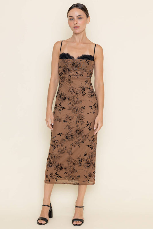 LACE BURN OUT VELVET FLORAL MESH MIDI DRESS *LAST ONE* FINAL SALE