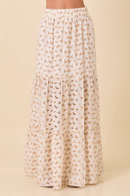 Flower Eyelet Side Slit Maxi Skirt *see other listing for matching top*