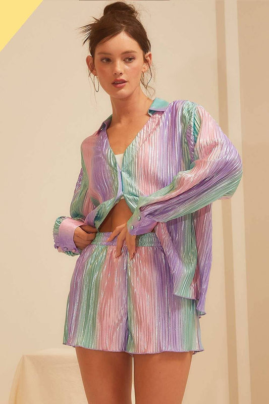 Pastel Shimmer Button Down Shirt (see other listing for matching shorts)